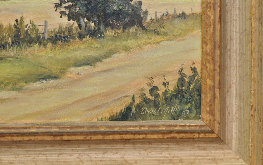 Gerald Mills (British), oil on canvas landscape framed in gilt frame, 41cm x 36cm - Image 3 of 3