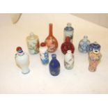 11 JAPANESE SNUFF/SCENT BOTTLES INCLUDING 1 CINNABAR