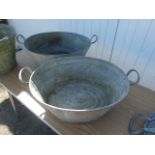 2 Vintage Galvanised Tin Baths 19 x 15 inches & 20 x 16 inches both 8 inches tall & Galvanised