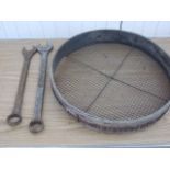 Vintage Sieve , 2 Spanners & Stainless Pot