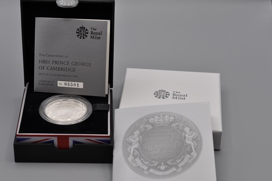 ROYAL MINT 2013 SILVER PROOF £5 COIN 'To celebrate the Christening of Prince George', with COA/