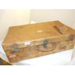 VINTAGE LEATHER SUITCASE WITH FLORAL LINING 70CM X 40CM X 20CM