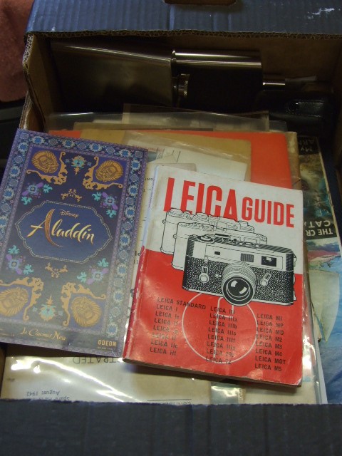 Box of Ephemera , 2 hip flasks etc