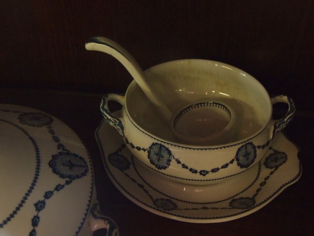 Qty Blue White China ( largest meat plate cracked , 2 plates chipped & Soup tureen saucer chipped ) - Image 5 of 5