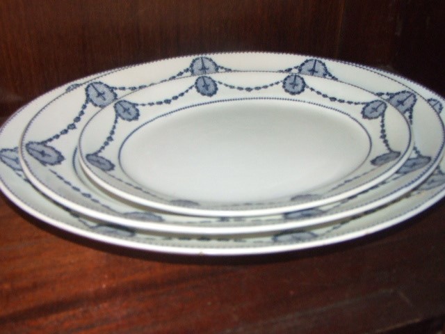 Qty Blue White China ( largest meat plate cracked , 2 plates chipped & Soup tureen saucer chipped )