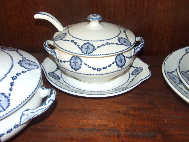 Qty Blue White China ( largest meat plate cracked , 2 plates chipped & Soup tureen saucer chipped ) - Image 2 of 5