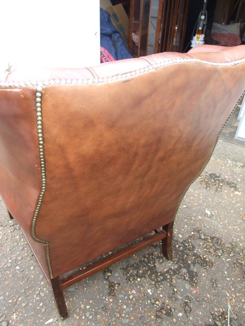 Vintage Leather Wing Back Armchair with Button Back - Image 5 of 5