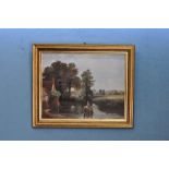 Oil on board landscape paint signed bottom right Oscar M Brown in gilt frame 36 x 30 cm