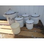 COLLECTION OF GRADUATED ENAMEL KITCHEN CANISTERS