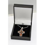 1 Silver and amber Celtic cross pendant necklace