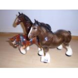 3 CERAMIC SHIRE HORSES TALLEST 18CM TALL SLIGHT DAMAGE TO AN EAR AND A HOOF