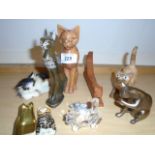 COLLECTABLE CATS SOME WOODEN TALLEST BEING 15CM
