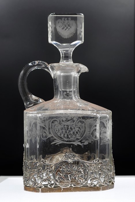 Glass Decanter with Dutch English Import silver base 1927. 8 1/4 inches high including stopper - Image 2 of 2