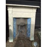 Cast Iron Victorian fireplace with blue tiles 35 inches wide 4 ft tall