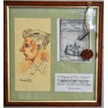 Sketch of Eric Clement Tidmas in 1943 and the first Christmas card sent to his son plus dog tags
