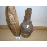 KNARLY WOOD LIQUEUR BOTTLE AND JAPANESE WOODEN PHALLIC FIGURE 32CM