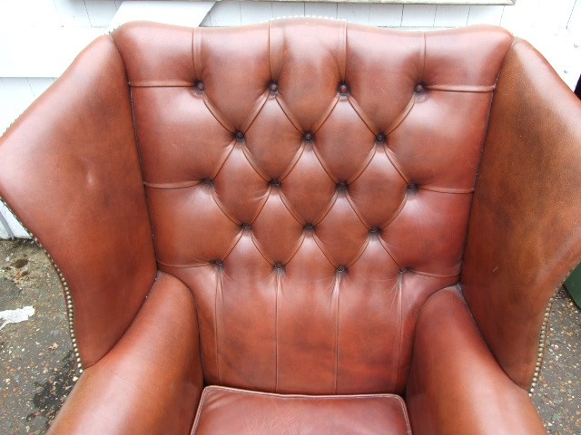 Vintage Leather Wing Back Armchair with Button Back - Image 2 of 5