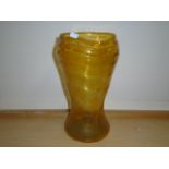 AMBER COLOURED GLASS VASE STAMPED MADE IN ENGLAND "ILLY"? 37CM TALL