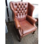 Vintage Leather Wing Back Armchair with Button Back