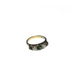 A Brooks & Bentley sterling silver 22ct gold plated ring with faux emeralds and diamonds with "i