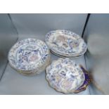 Davenport Stone China flying bird plates (10) and serving dishes (3) (some a/f)