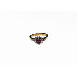 Brooks & Bentley sterling silver 22 ct gold plated ring with large faux heart shaped ruby with cubic