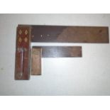 2 WOOD AND BRASS T SQUARES LONGEST 12 INCHES