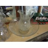 Glass Wash Bowl & Jug ( bowl has a chip )