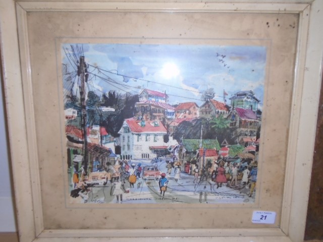 FRAMED PRINT OF SCARBOROUGH TOBAGO 40CM X 45CM