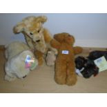 4 SOFT TOY BEARS TO INCLUDE VINTAGE BLUE RIBBON MUSICAL BEAR WORKING