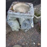 Concrete Bird Bath on 3 Concrete Heron Supports 17 1/2 inches tall