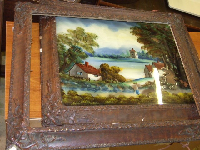 Carved Oak Frame 26 x 29 inches & 2 Ornate frames 21 x 17 1/2 inches one with picture on glass ( - Image 3 of 6