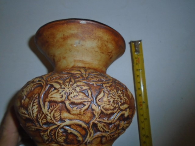 BROWN EARTH WARE GLAZED VASE FLORAL MOTIF BY OUOLLOO DESIGNS POTTERY - Image 3 of 3