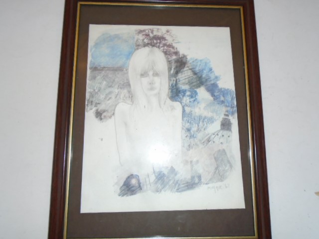 1967 DRAWING OF A WOMAN SIGNED MAGGIE - Image 2 of 4