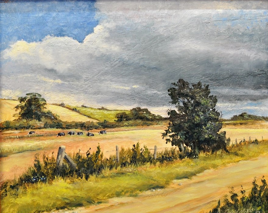 Gerald Mills (British), oil on canvas landscape framed in gilt frame, 41cm x 36cm - Image 2 of 3