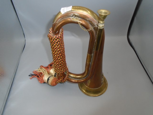 Copper and Brass bugle with Kumaon regimental cap badge and tassels - Image 3 of 4