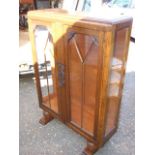 2 Door Oak Display Cabinet with 2 glass shelves 3 ft wide 51 inches tall