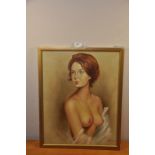 A semi nude bust of a lady - oil on canvas signed bottom right.