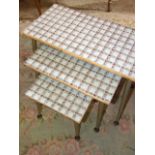 Retro Nest of Mosaic Tiled Top Tables largest one 24 x 12 inches 19 tall