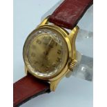 A Milljonar lady, 1950's raised baton faceted bezel glass wristwatch on original red leather