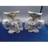 Pair of Staffordshire type flatbacks elephant boy and girl (repaired), 6" high