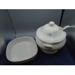 Soup terrine with lid and ladle plus serving dish