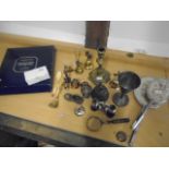 Box of sundry brass and silver plated pieces etc