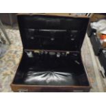 Leather Dress Suitcase with various silver rimmed containers etc