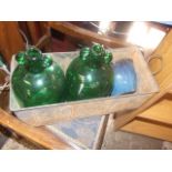 2 Green Demijons , pot & metal planter