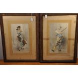 Pair of ? watercolours Lady Harlequin signed S.Bayard, A Lady in clogs 14 x 9