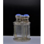 3 Compartment Silver & Enamel topped scent bottles Birmingham 1912. 3 3/4 inches tall
