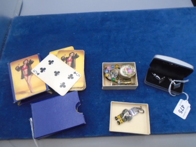 Mixed lot to include oval rouge box, cufflinks, bracelet etc and vintage Park Lane Pin-Up playing
