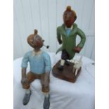 Large Seated Wooden Tintin 20 inches full length & Wooden Tintin & Snowy 19 inches
