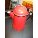 Red Enamelled Coffee Pot 10 inches tall